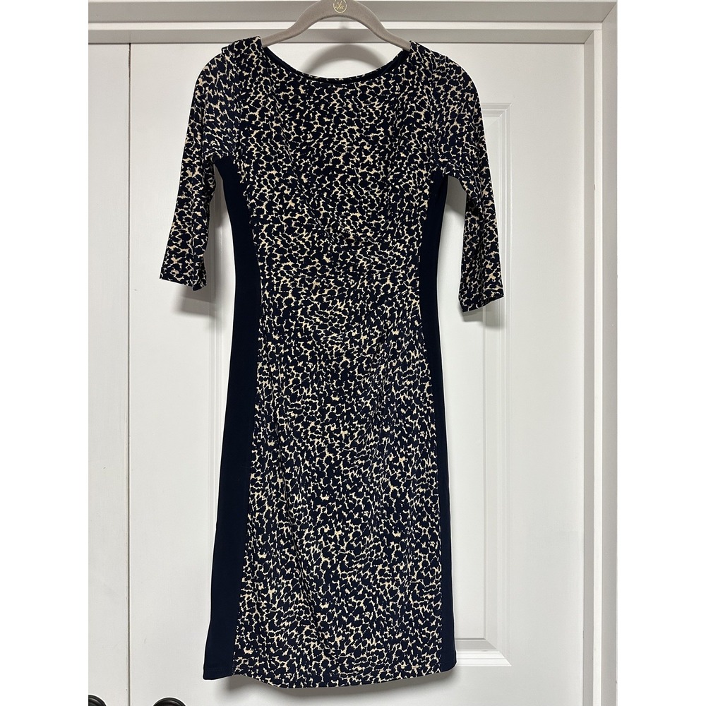 Lauren Ralph Lauren, Women's Sheath Dress, Navy Animal Print ¾ Sleeve, Size 0P